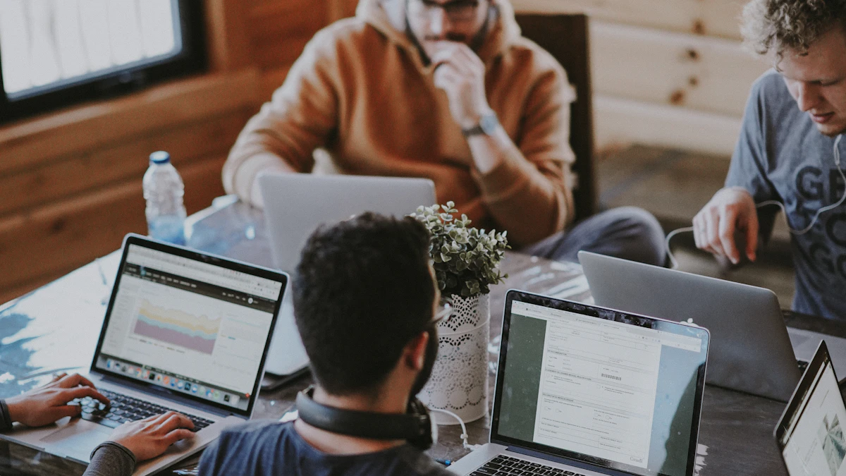 Small team talking together during a collaborative meeting