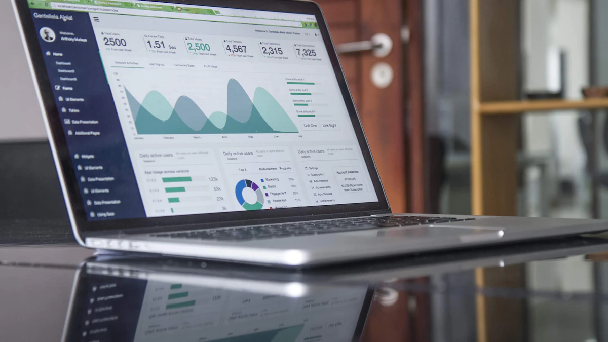 Laptop and analytics displayed on a desk for a small online business