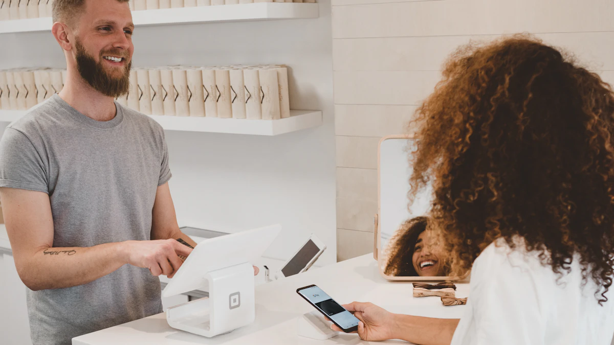 Customer payment at a small business counter
